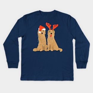 Golden retrievers ready for Christmas Kids Long Sleeve T-Shirt